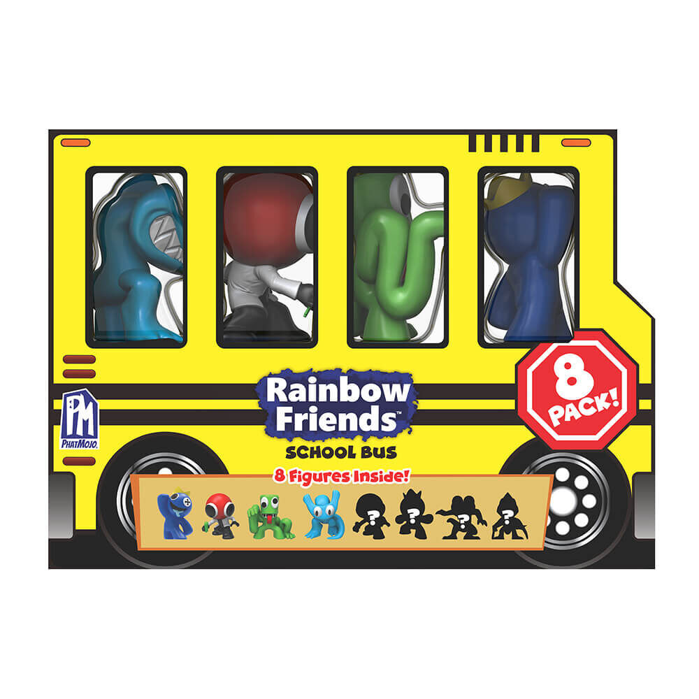 Rainbow Friends | Pack de 8 Figuras Mini con Autobús Escolar