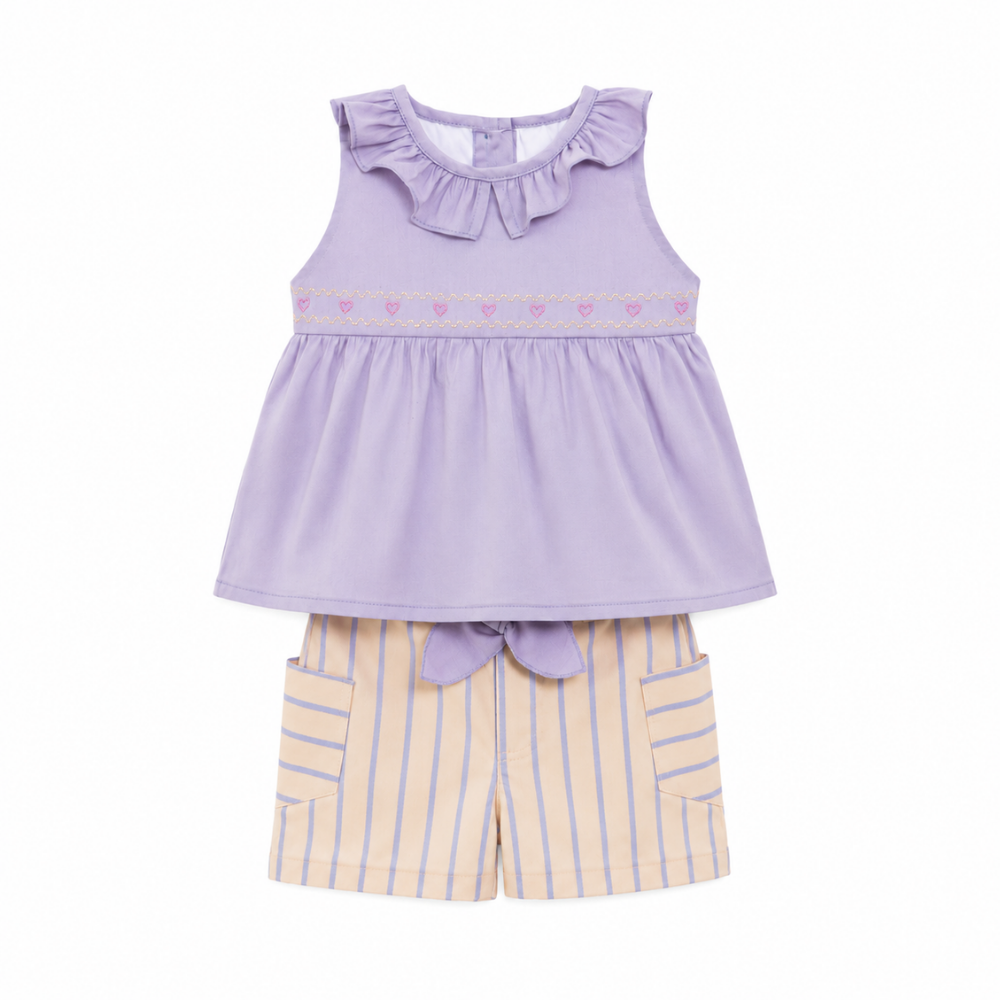 Monix's | Conjunto Blusa con Bordado y Short Rayado para Niña