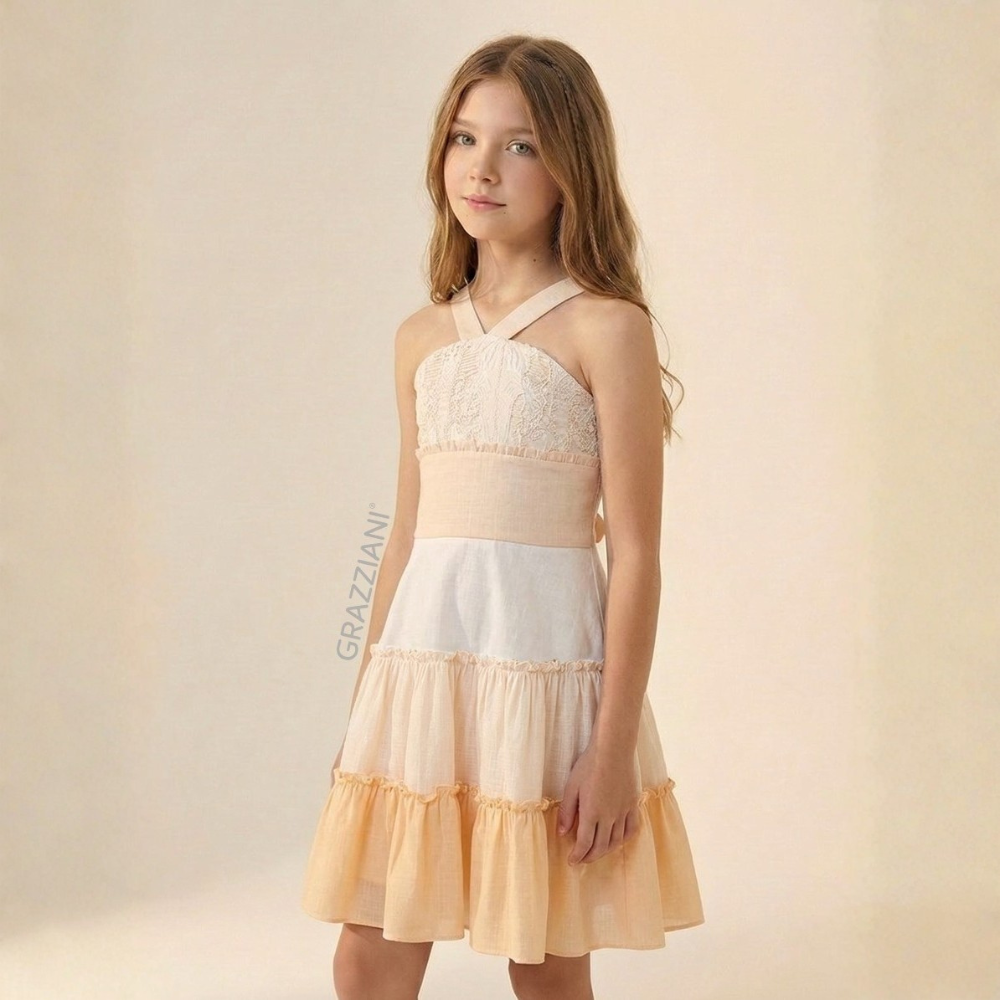 Grazziani | Vestido Halter con Falda en Capas para Niña