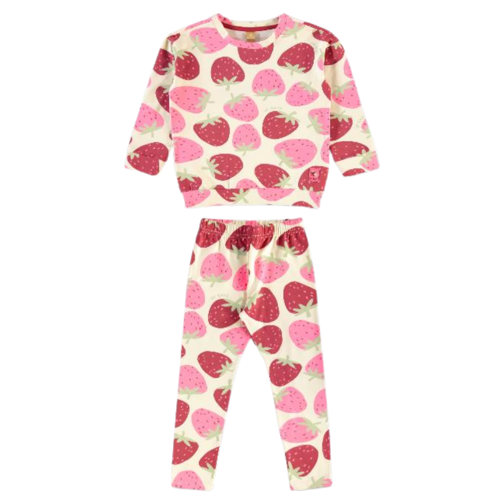 Up Baby | Conjunto Buzo y Pantalón en Punto Felpa Estampado de Fresas