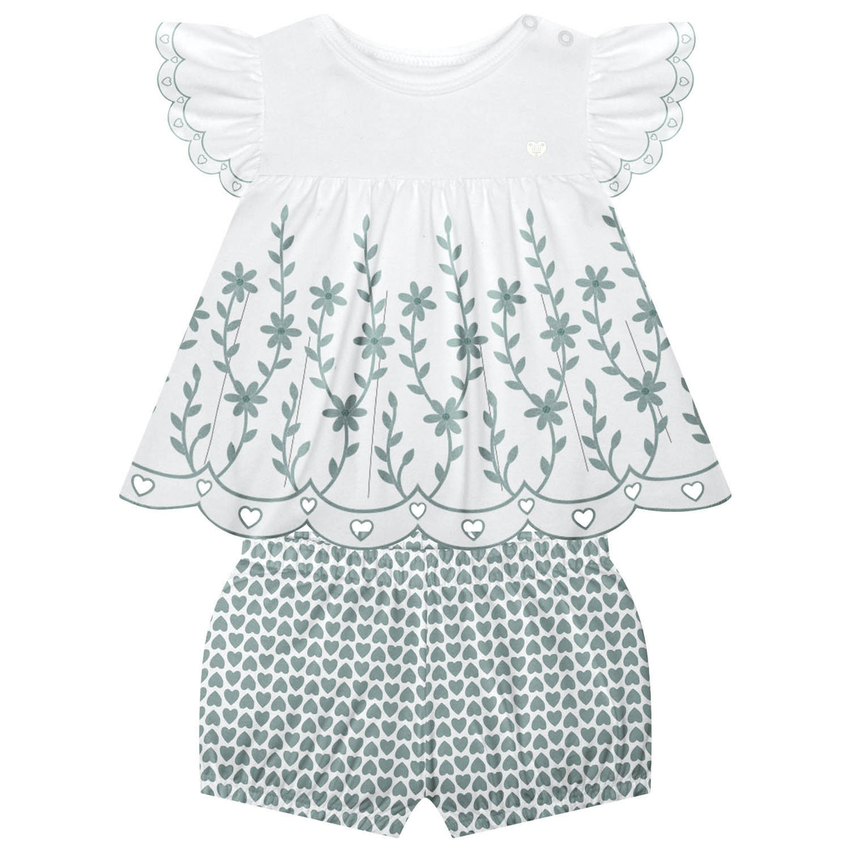 Milon | Conjunto con Estampado de Flores y Corazones para Niña Bebé