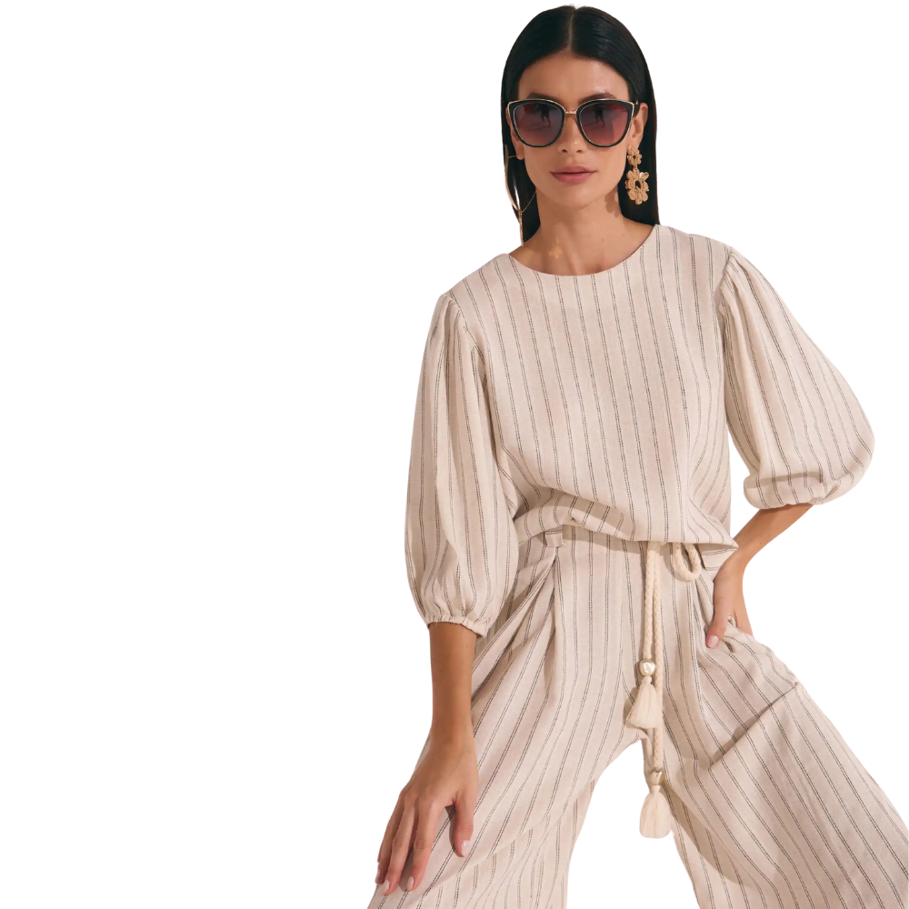 Linzzi | Blusa de lino Stripe Blend para Dama