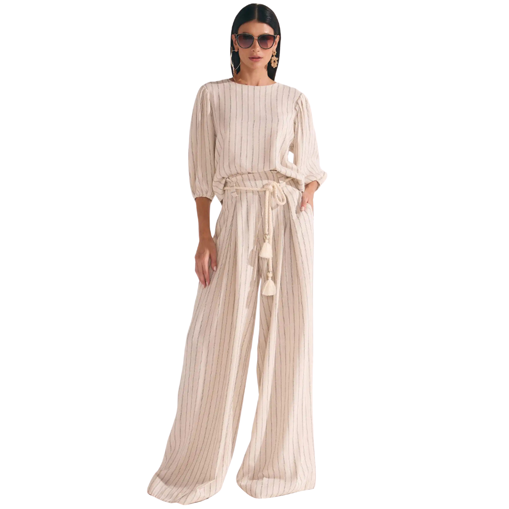 Linzzi | Blusa de lino Stripe Blend para Dama