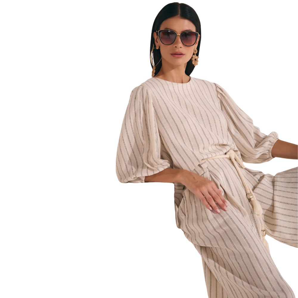 Linzzi | Blusa de lino Stripe Blend para Dama