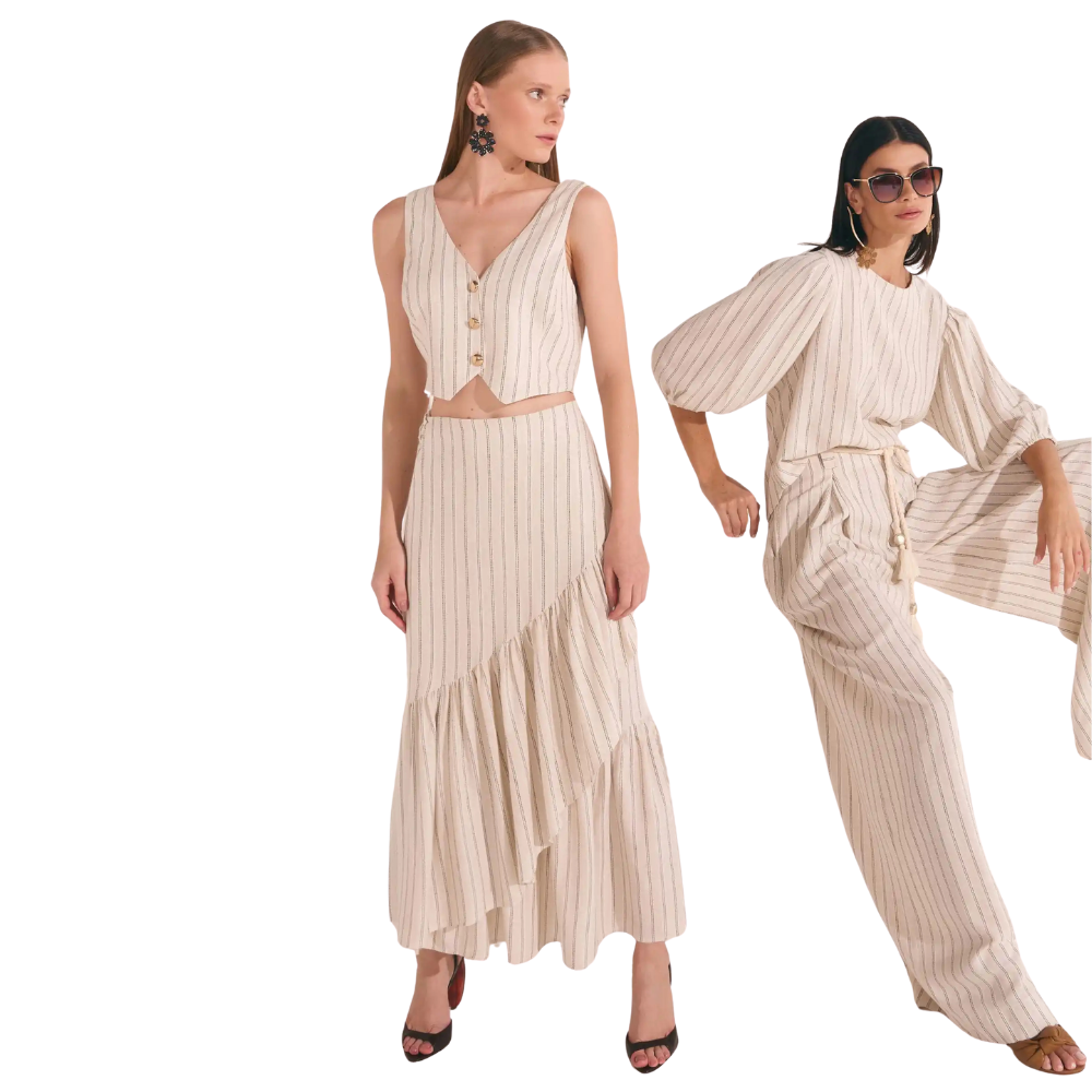 Linzzi | Blusa de lino Stripe Blend para Dama