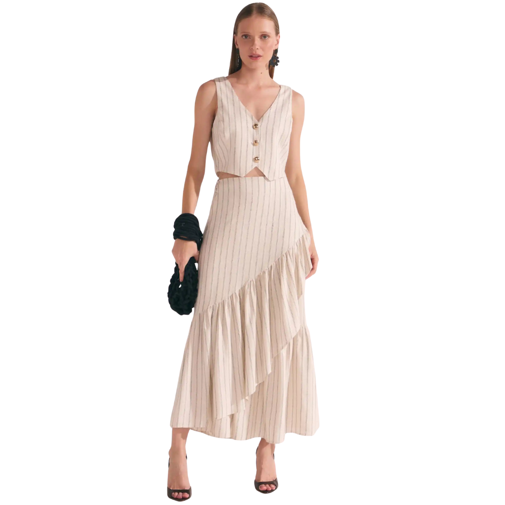 Linzzi | Falda Pareo en Mezcla de Lino Pinstripe para Dama