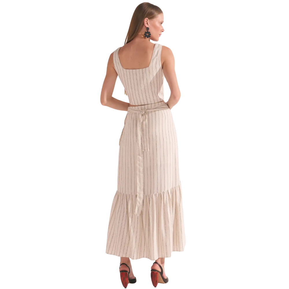 Linzzi | Falda Pareo en Mezcla de Lino Pinstripe para Dama