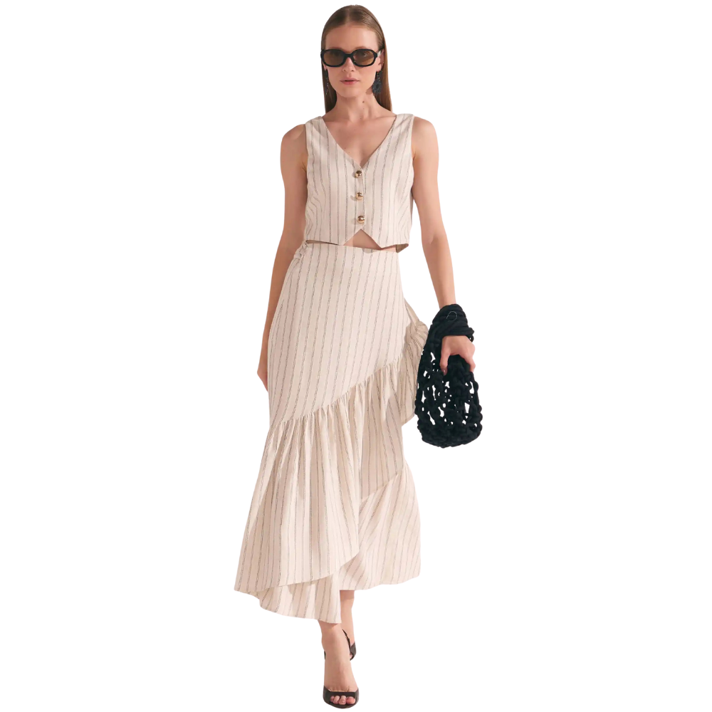 Linzzi | Falda Pareo en Mezcla de Lino Pinstripe para Dama