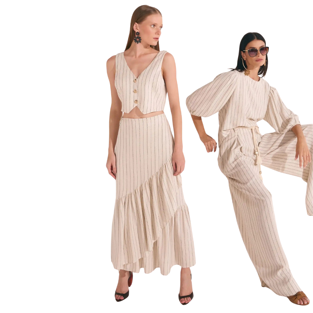 Linzzi | Falda Pareo en Mezcla de Lino Pinstripe para Dama
