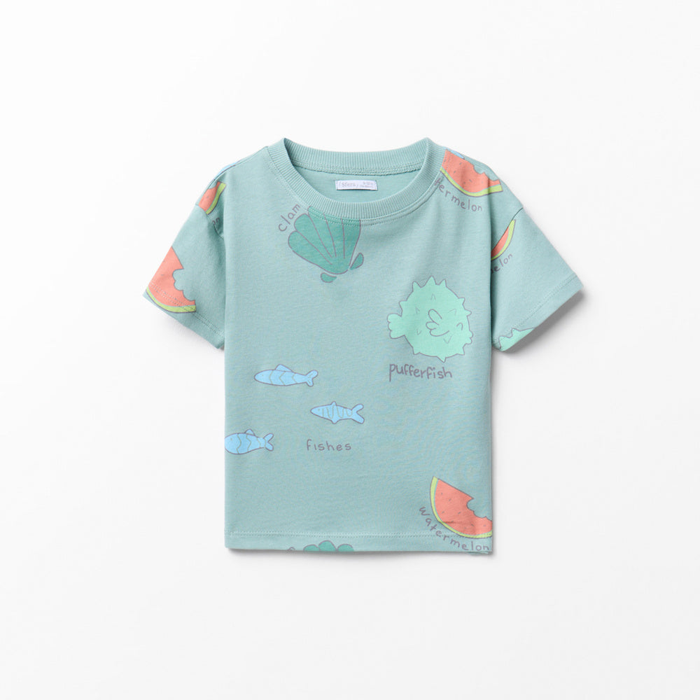camiseta de algodón verde con estampado de verano Sfera