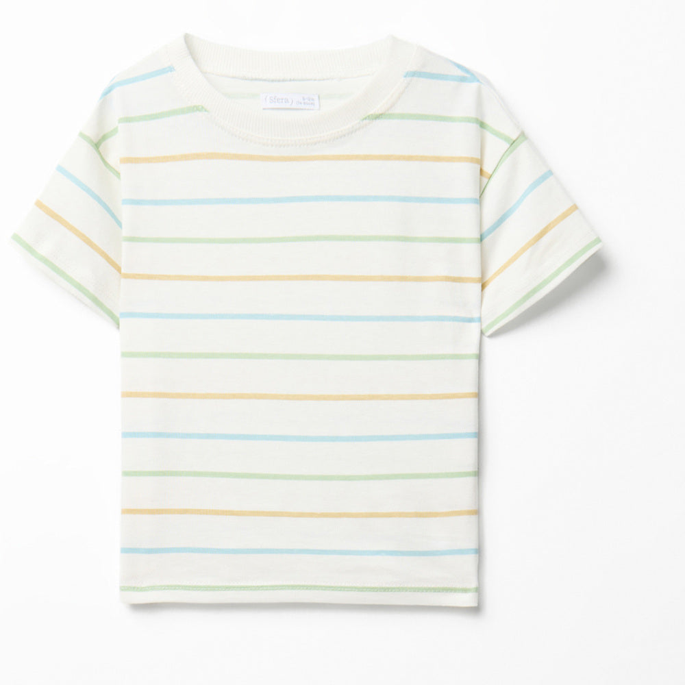 camiseta de algodón a rayas tricolor