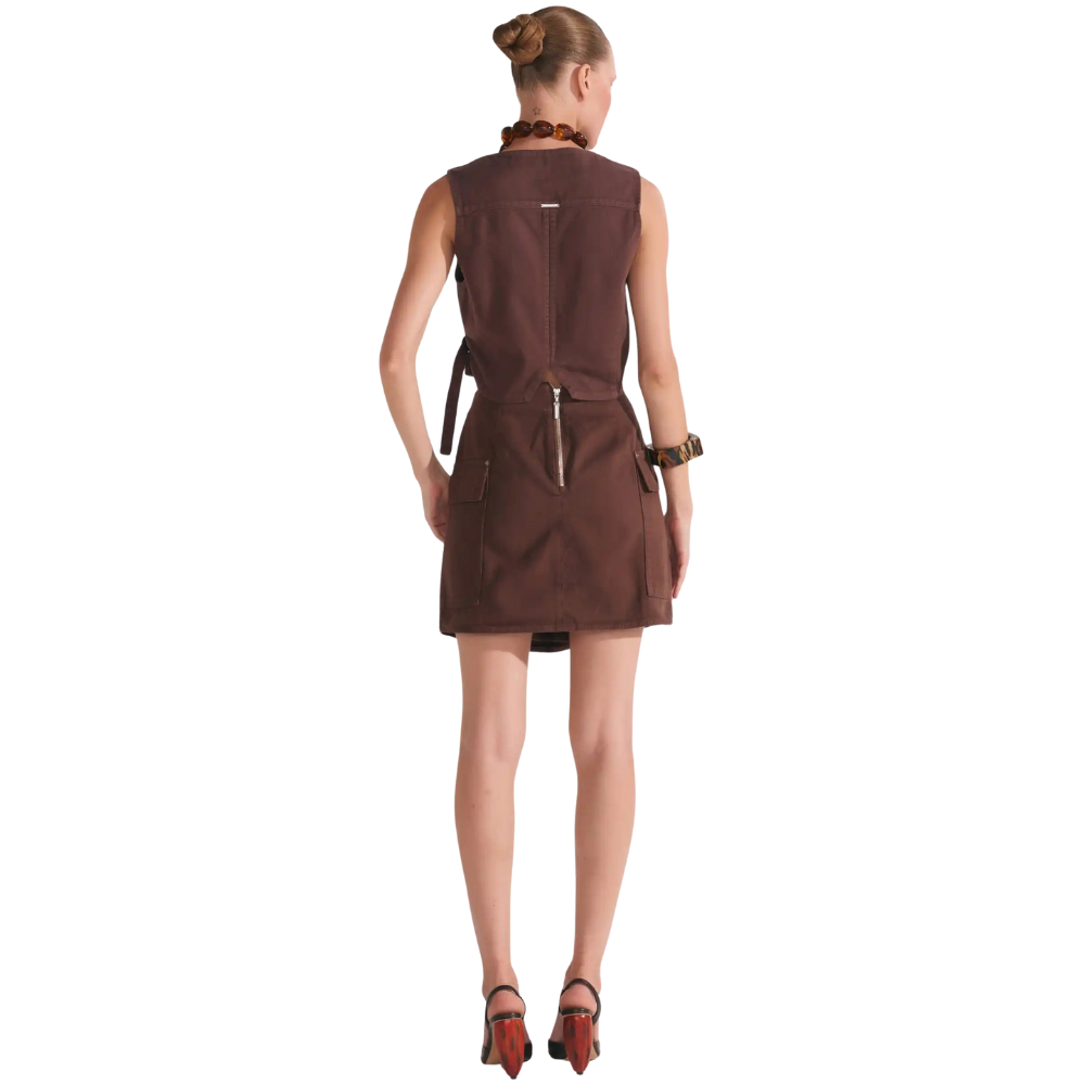 Linzzi | Falda Mini de Sarga de Cintura Alta para Dama