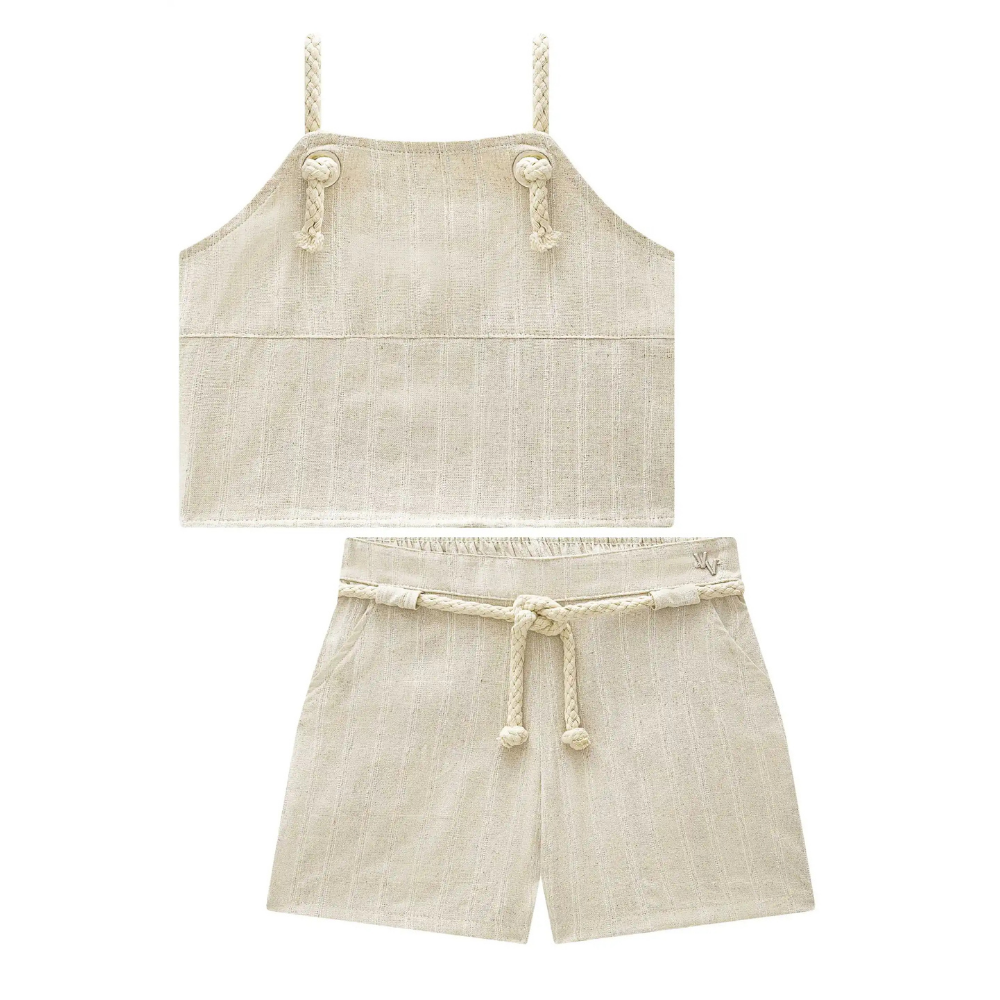 Vic & Vicky | Conjunto de Top Corto y Short en Lino Bordado Para Niñas