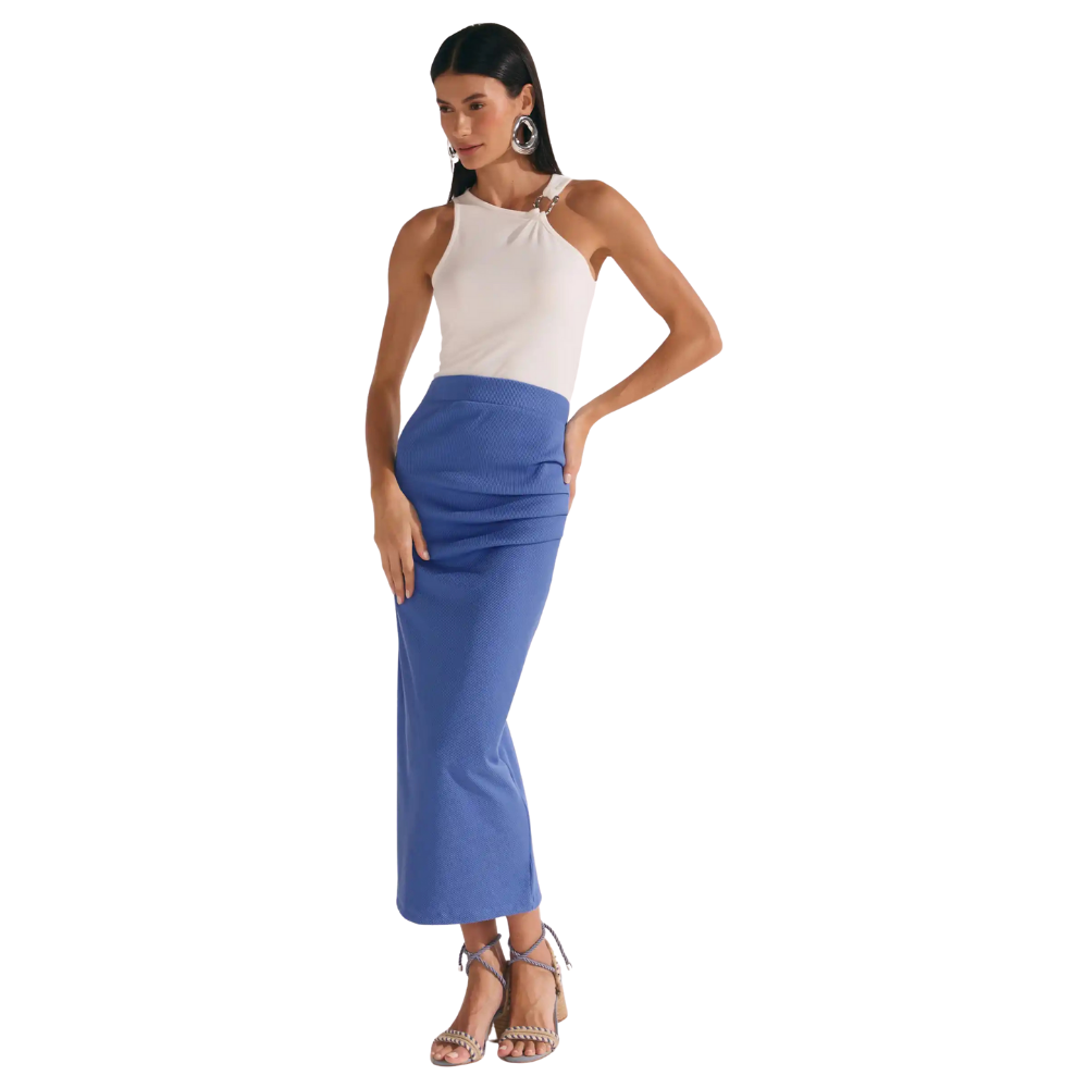 Linzzi | Falda Midi Maxi en Línea Suave Acanalada para Dama