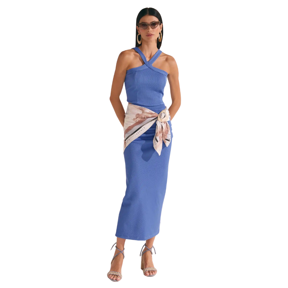 Linzzi | Falda Midi Maxi en Línea Suave Acanalada para Dama