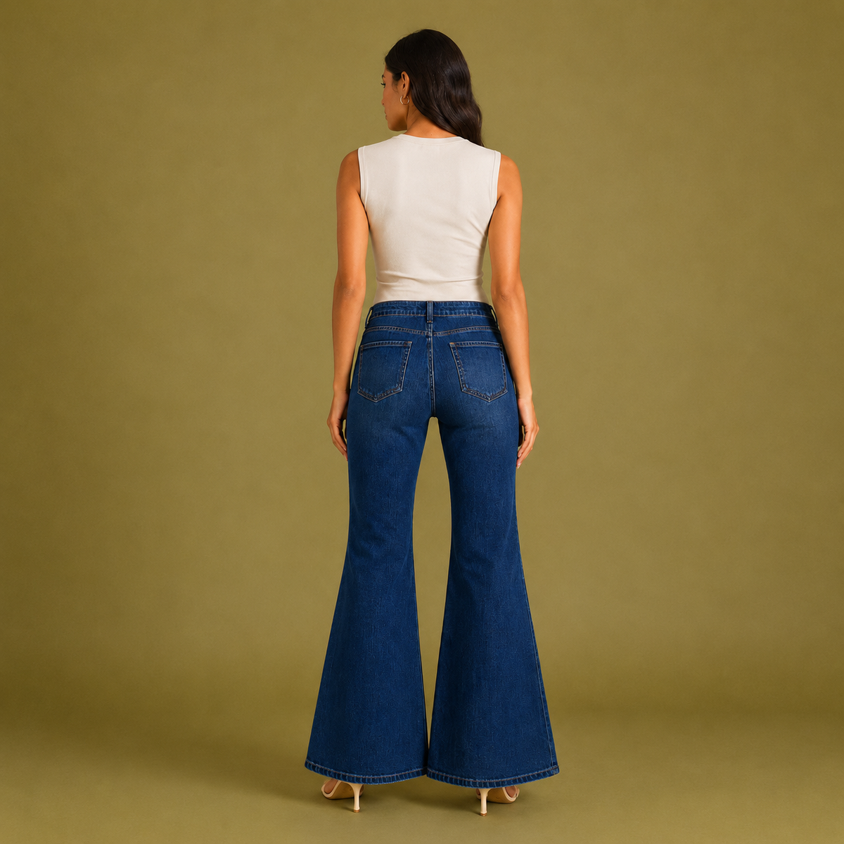 Olea | Vaqueros Denim de Tiro Alto Estilo Campana para Dama