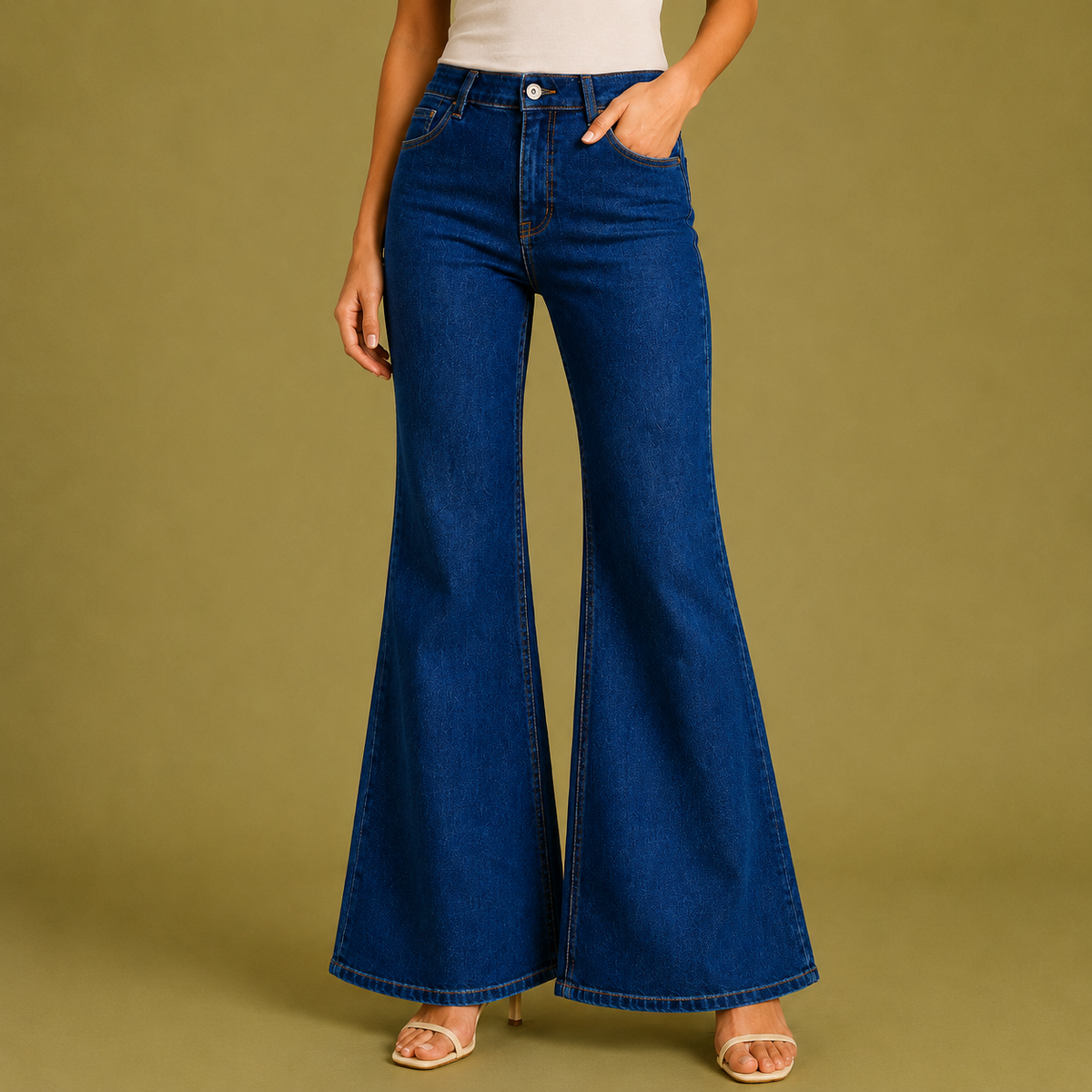 Olea | Vaqueros Denim de Tiro Alto Estilo Campana para Dama