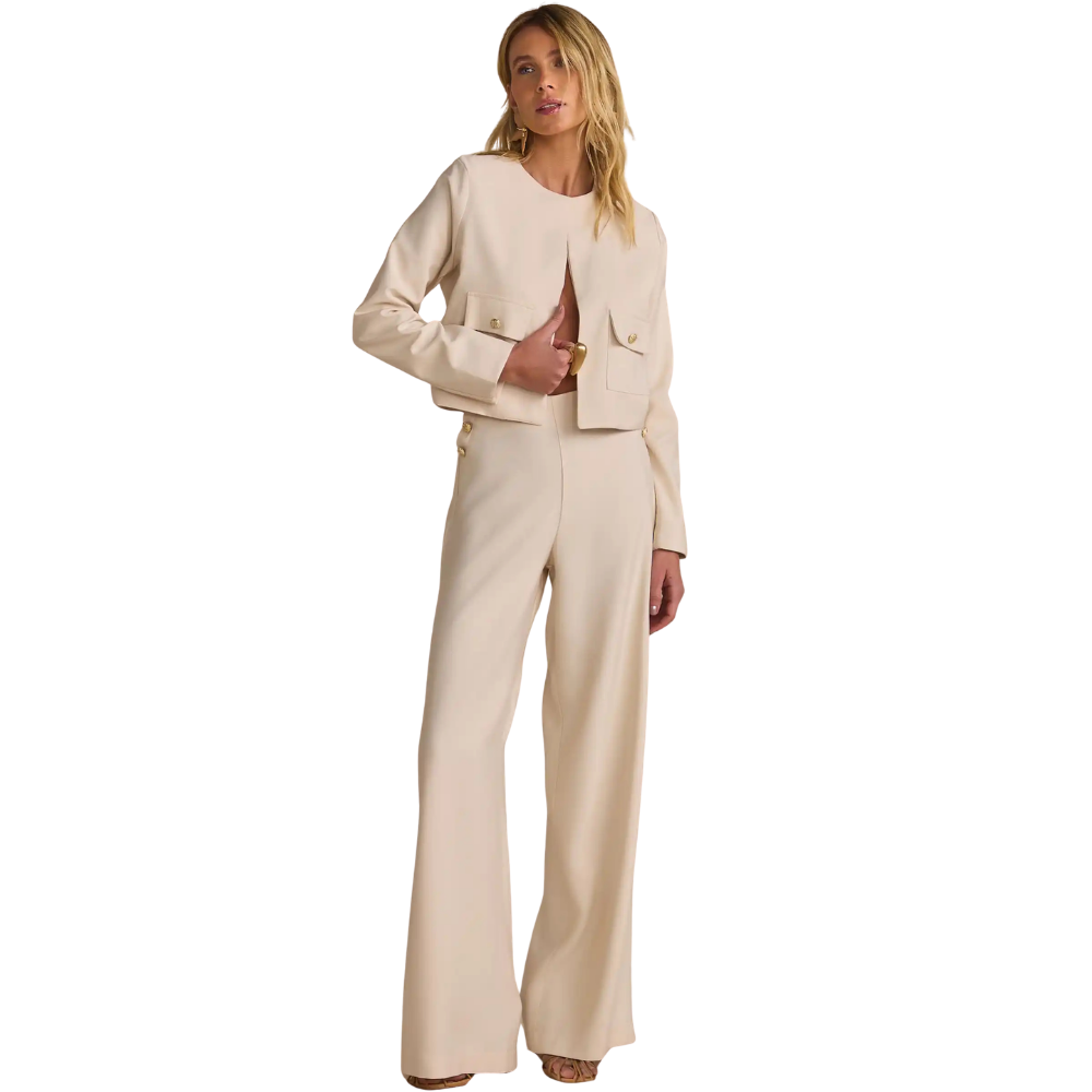 Linzzi | Conjunto Sastrero de Chaleco Crop y Pantalón Wide-Leg para Dama