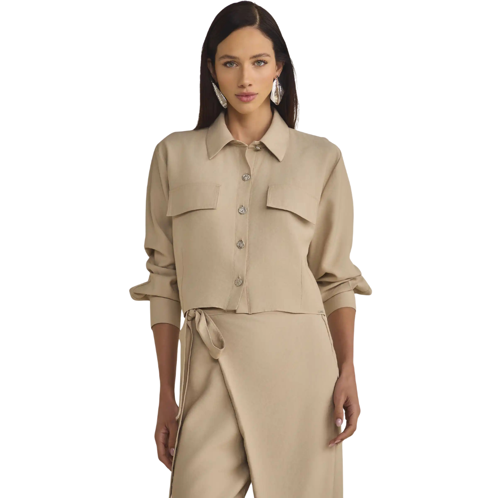 Linzzi | Camisa Corta en Tela Estilo Sastre para Dama