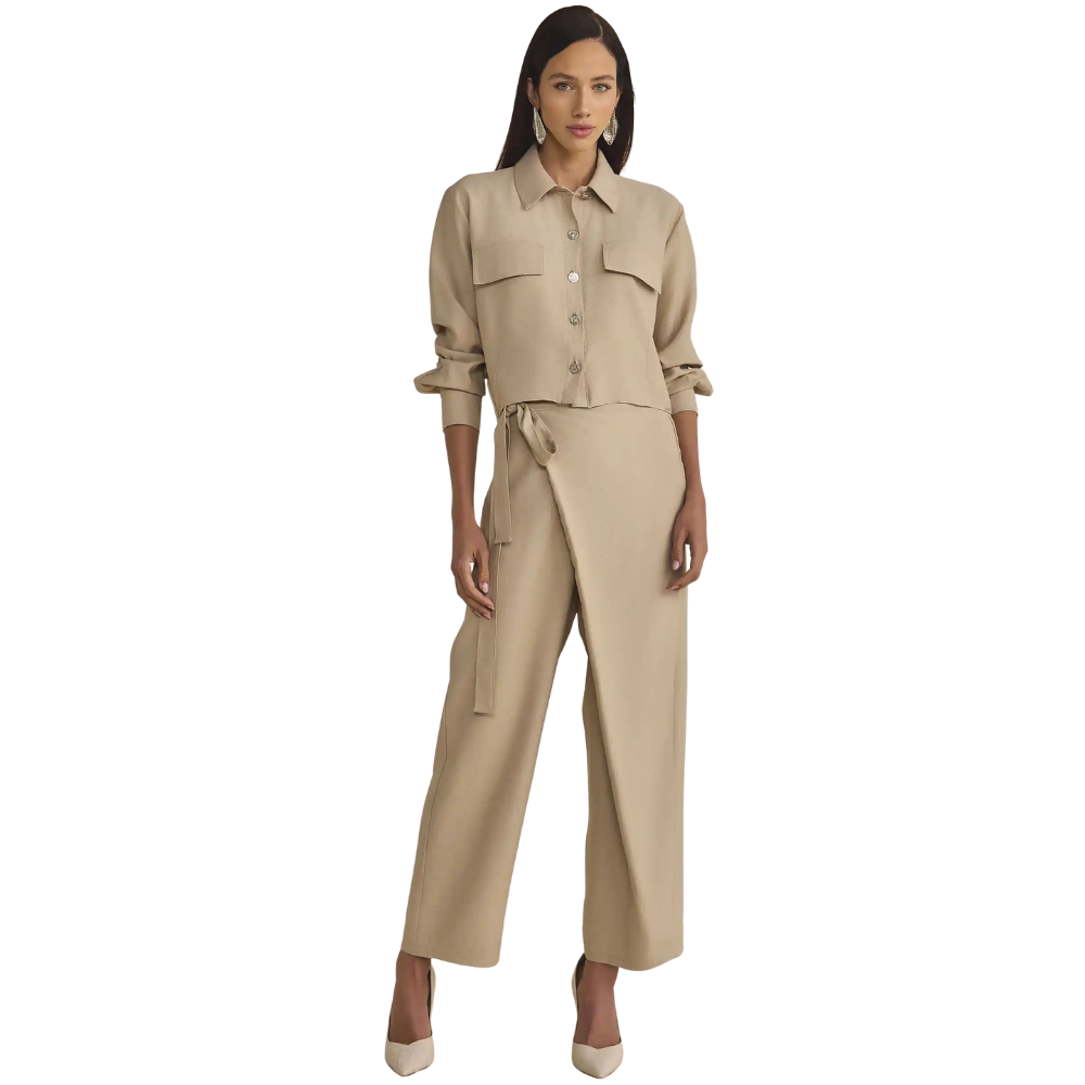 Linzzi | Camisa Corta en Tela Estilo Sastre para Dama