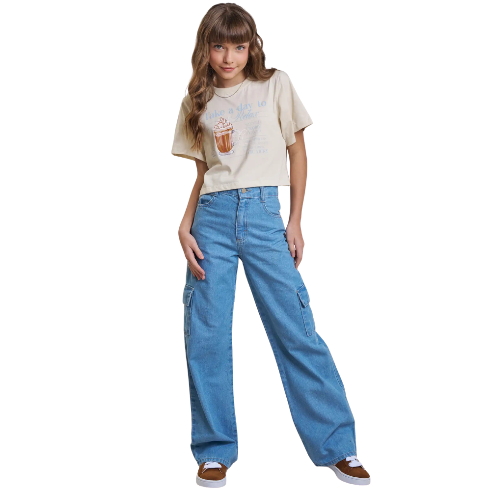 Vic Vicky | Camiseta Crop Top Gráfica de Café para Niña