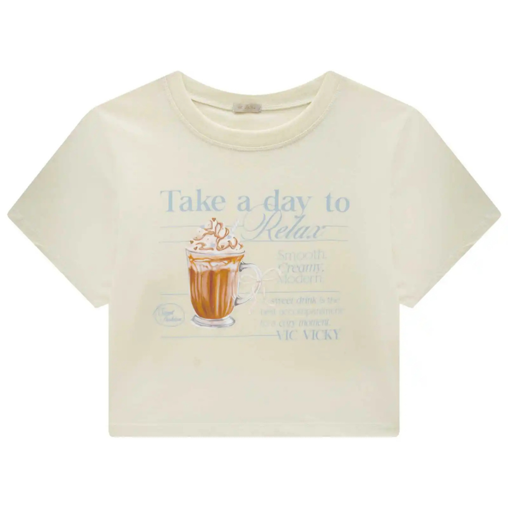 Vic Vicky | Camiseta Crop Top Gráfica de Café para Niña