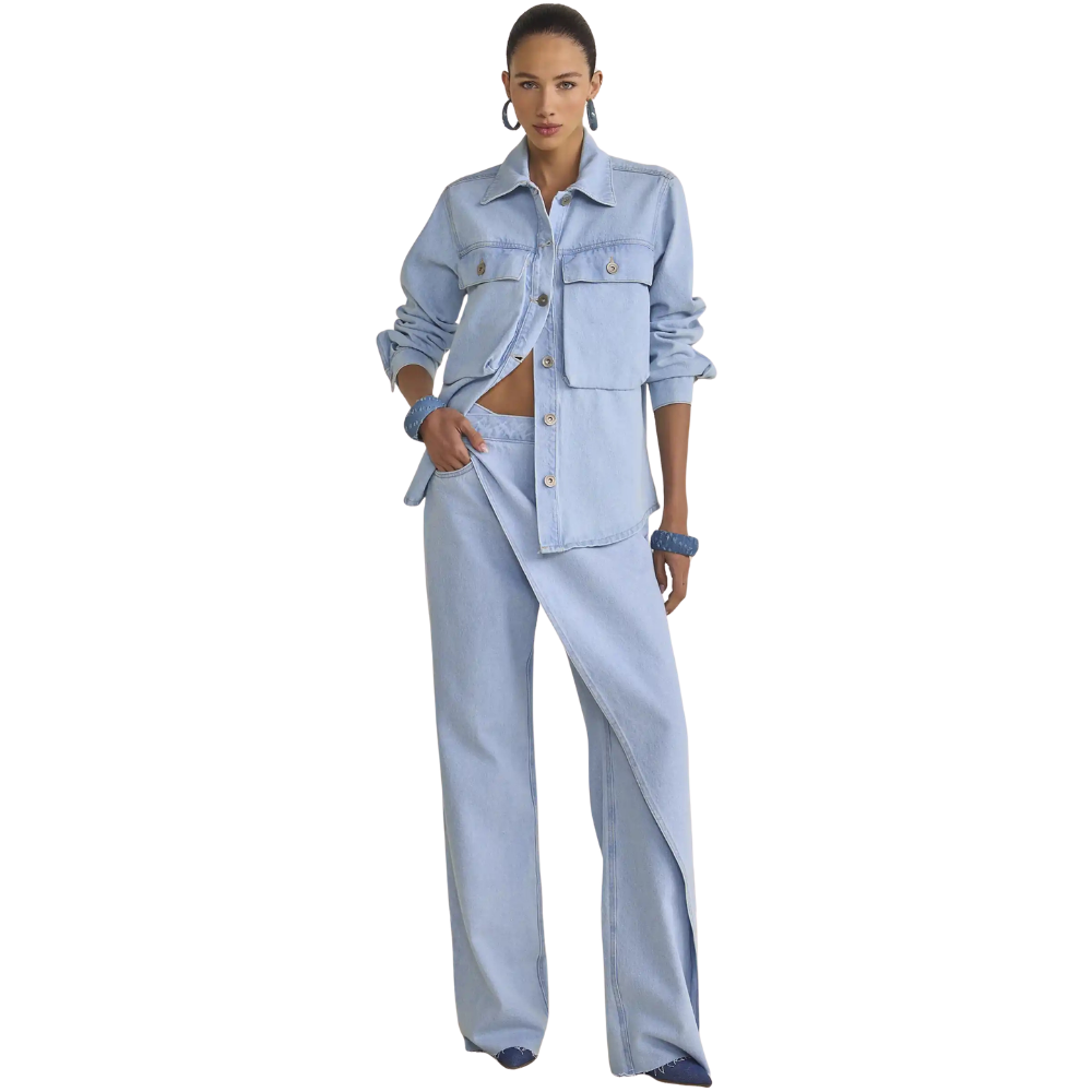 Linzzi | Camisa Denim de Silueta Relajada con Bolsillos Utilitarios para Dama