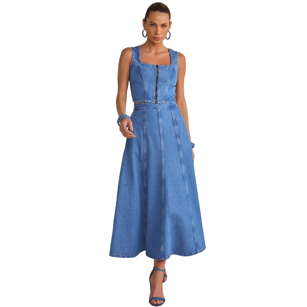 Linzzi | Falda Midi Maxi en Vaqueros para Dama