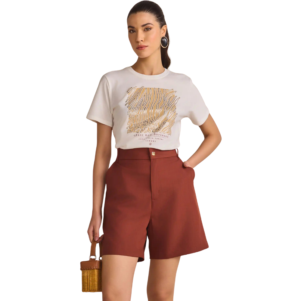 Linzzi | Pantalones Cortos de Estilo Sastre Tela de Rayas de Tiza para Dama