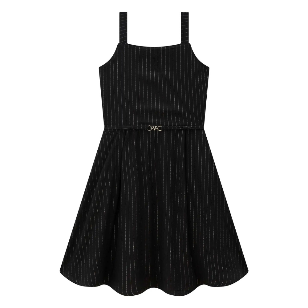 Vic Vicky | Vestido Negro de Tirantes con Raya Diplomática para Niña