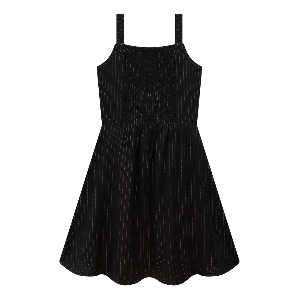 Vic Vicky | Vestido Negro de Tirantes con Raya Diplomática para Niña