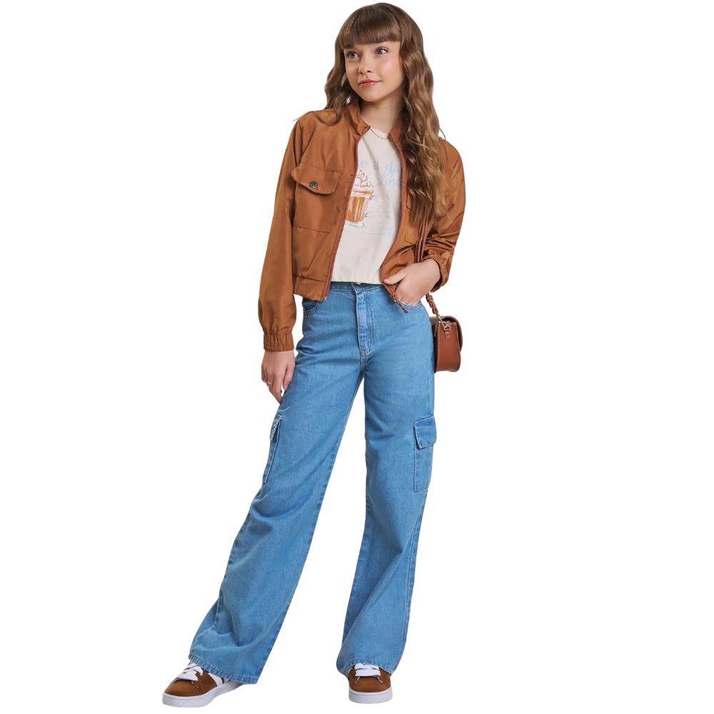 Vic Vicky | Pantalón Jeans Wide Leg Estilo Cargo para Niña