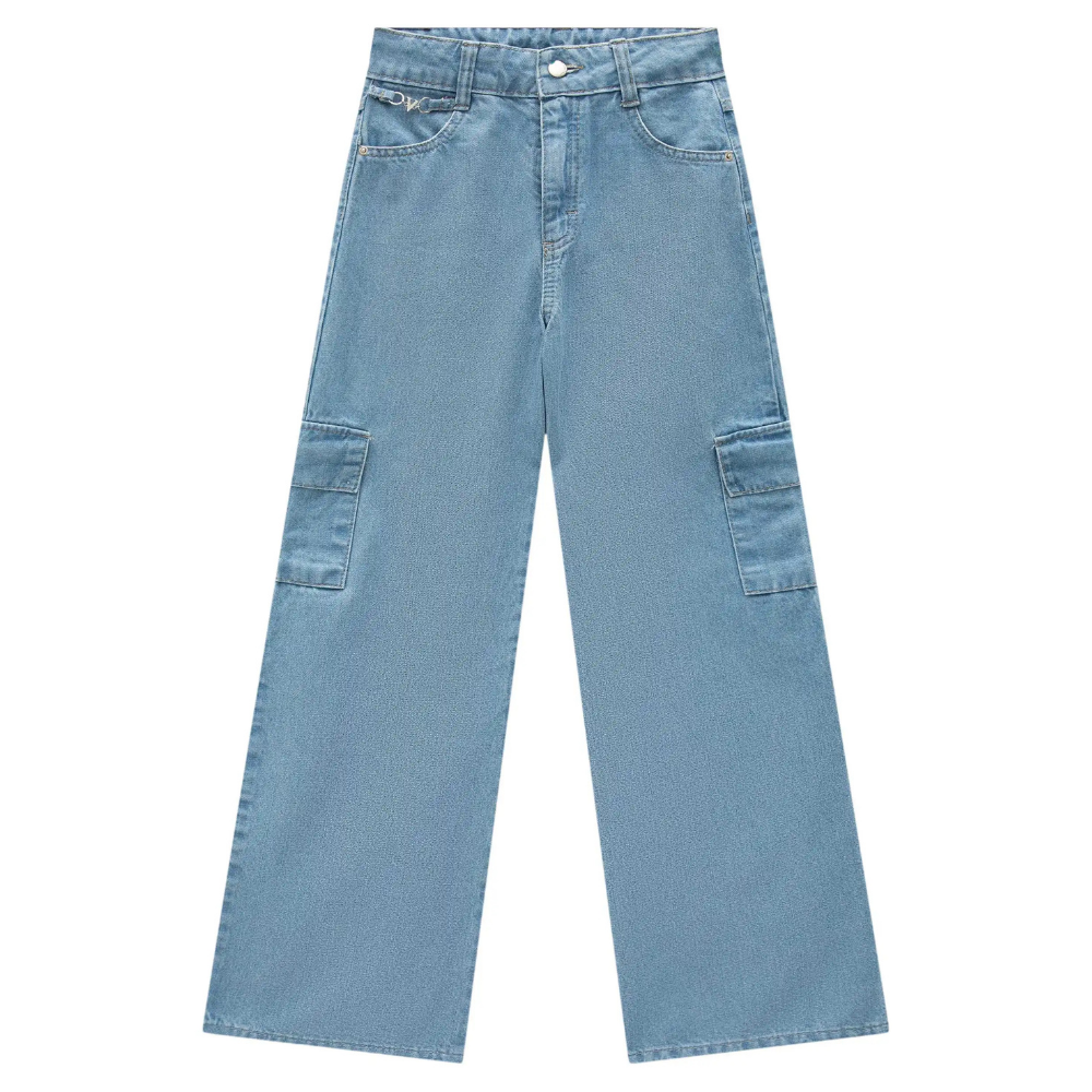 Vic Vicky | Pantalón Jeans Wide Leg Estilo Cargo para Niña