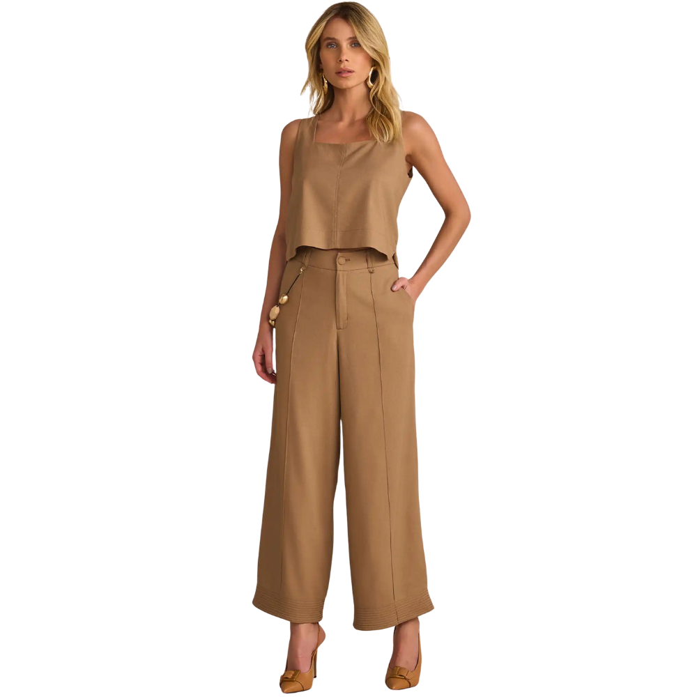 Linzzi | Pantalones Rectos en Mezcla de Lino para Dama