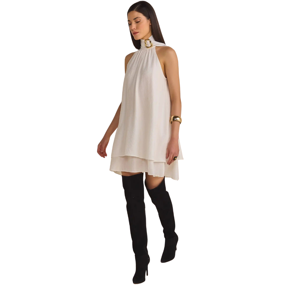 Linzzi | Vestido de Escote Jacquard a Rayas con Faja de Cinturón para Dama