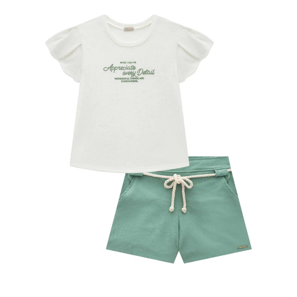 Vic Vicky | Conjunto Blusa con Mangas de Volante y Short para Niña