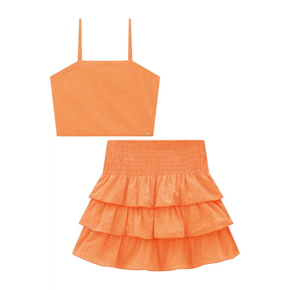 Vic Vicky | Conjunto Top de Tirantes y Falda con Bordado Suizo para Niña