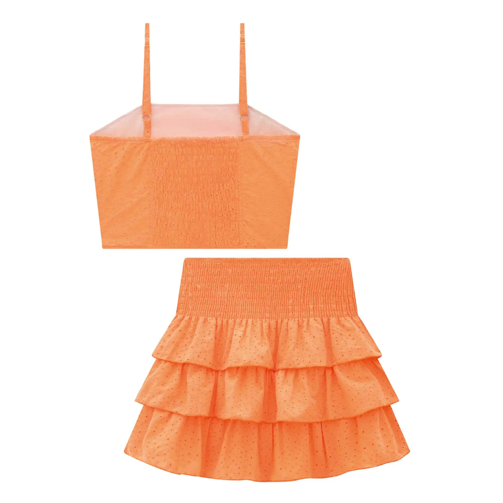 Vic Vicky | Conjunto Top de Tirantes y Falda con Bordado Suizo para Niña