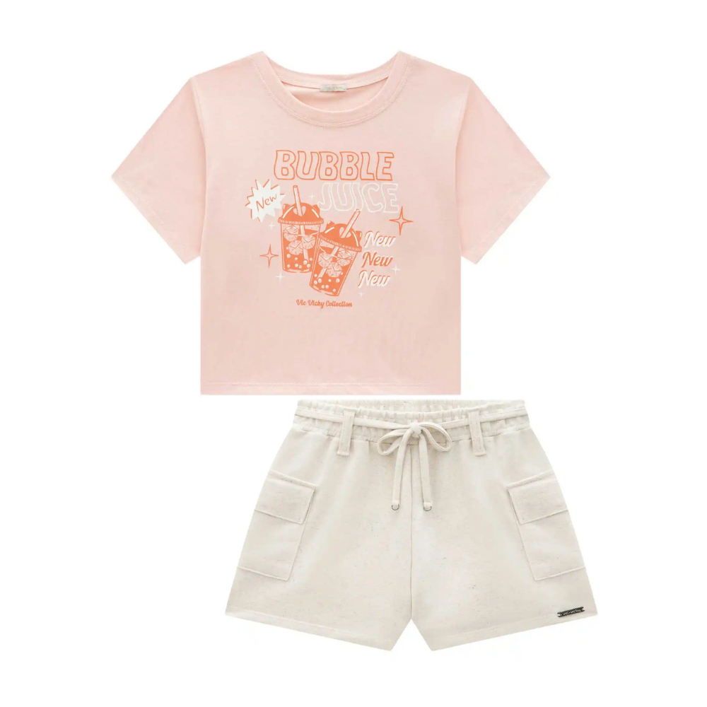 Vic Vicky | Conjunto de Blusa Crop y Short Cargo para Niña