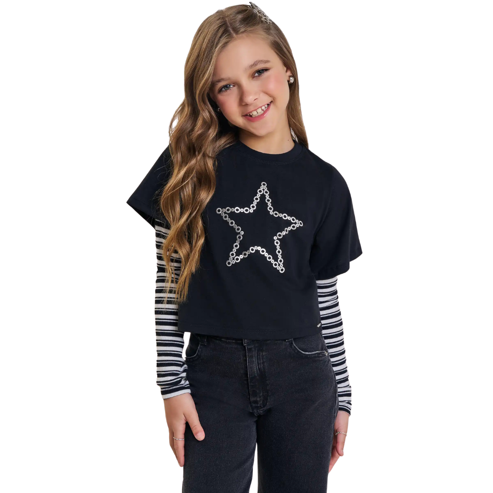 Vic Vicky | Blusa Crop con Silueta de Estrella Plateada para Niña