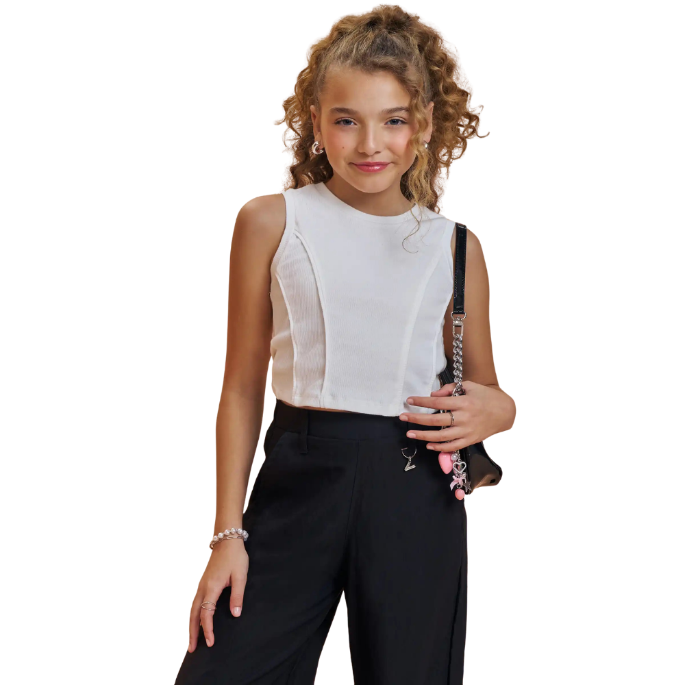 Vic Vicky | Blusa Cropped de Punto Acanalado sin Mangas para Niña
