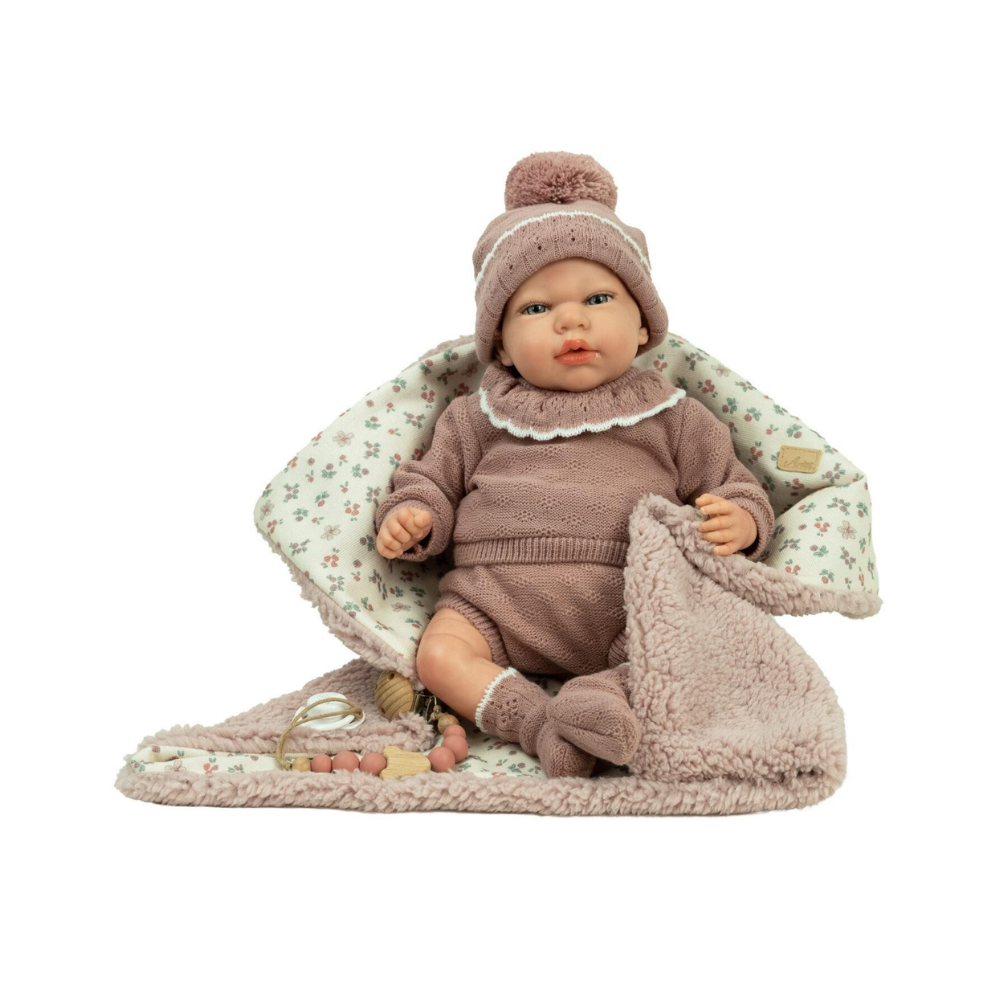 Arias | Muñeca Greta Reborn de 40 CM con Manta Rosa