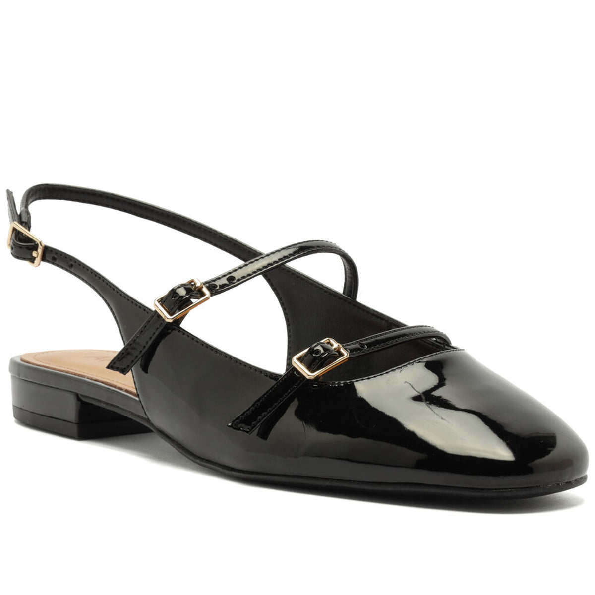 Arezzo | Slingback de charol con tiras y hebillas - Negro