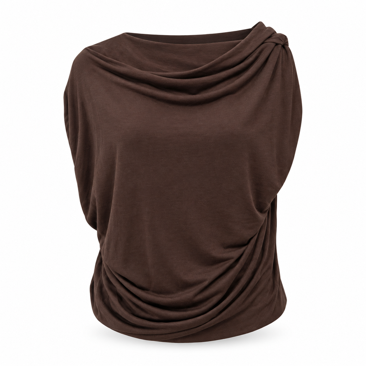 Olea | Blusa Marrón Asimétrica con Drapeado para Dama