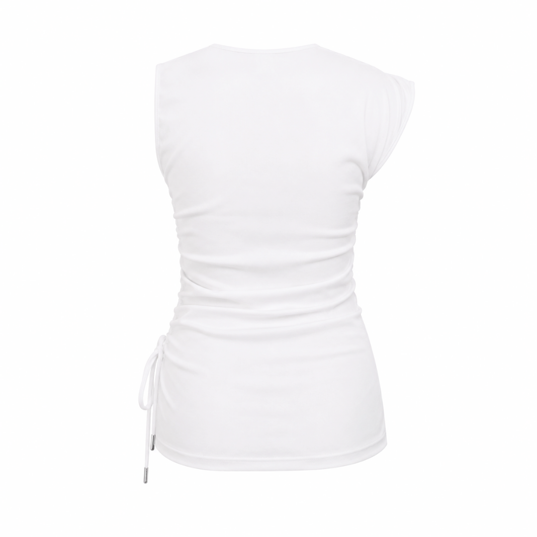 Olea | Top Fruncido con Ajuste Lateral Blanco para Dama