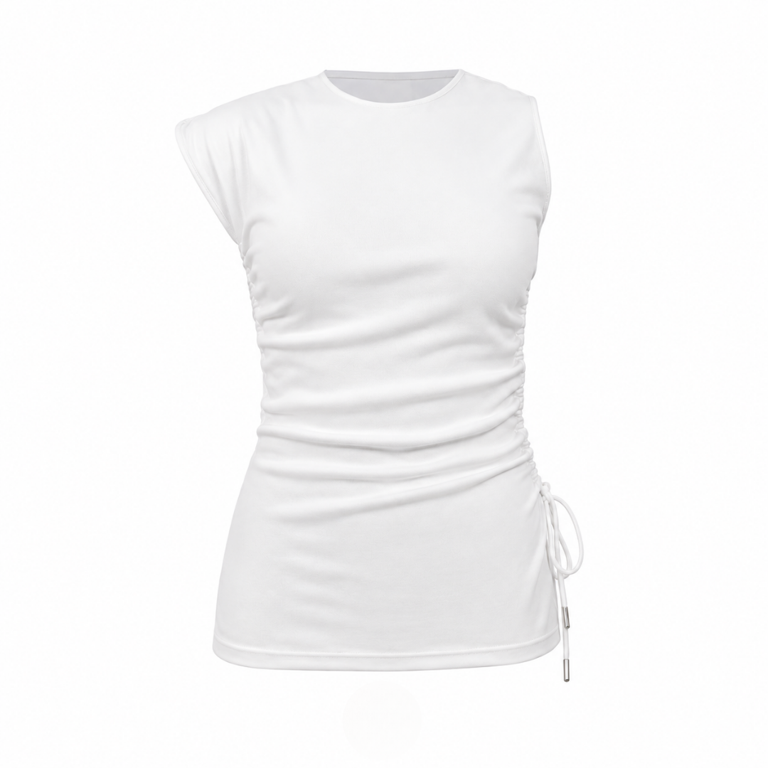 Olea | Top Fruncido con Ajuste Lateral Blanco para Dama
