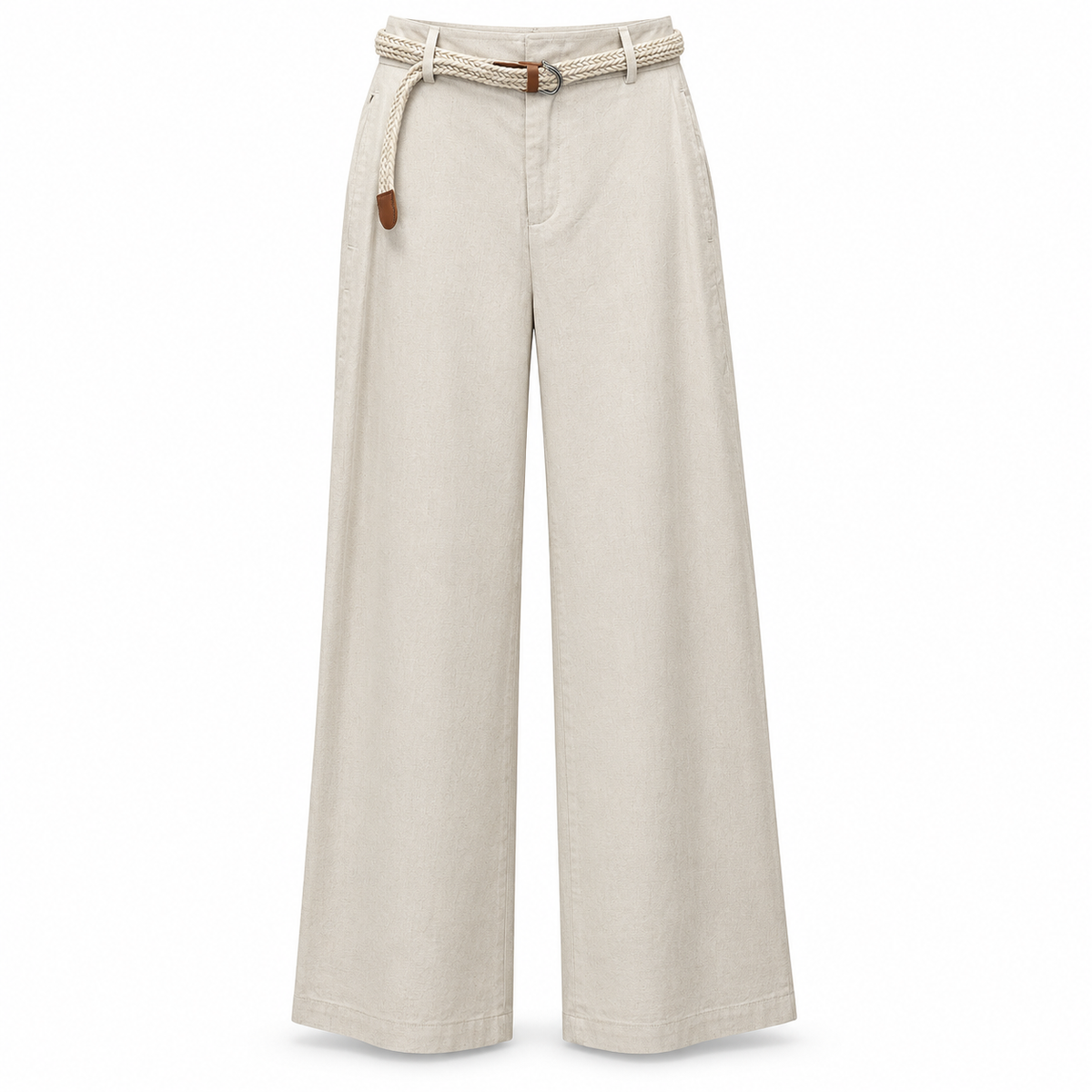 Olea | Pantalón Wide Leg Marfil con Cinturón para Dama