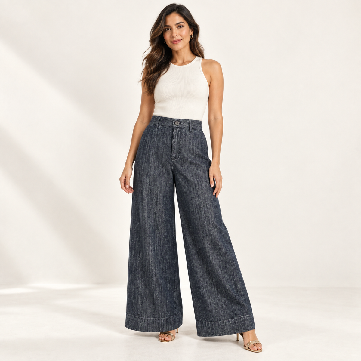 Olea | Pantalón Wide Leg Efecto Denim de Tiro Alto para Dama