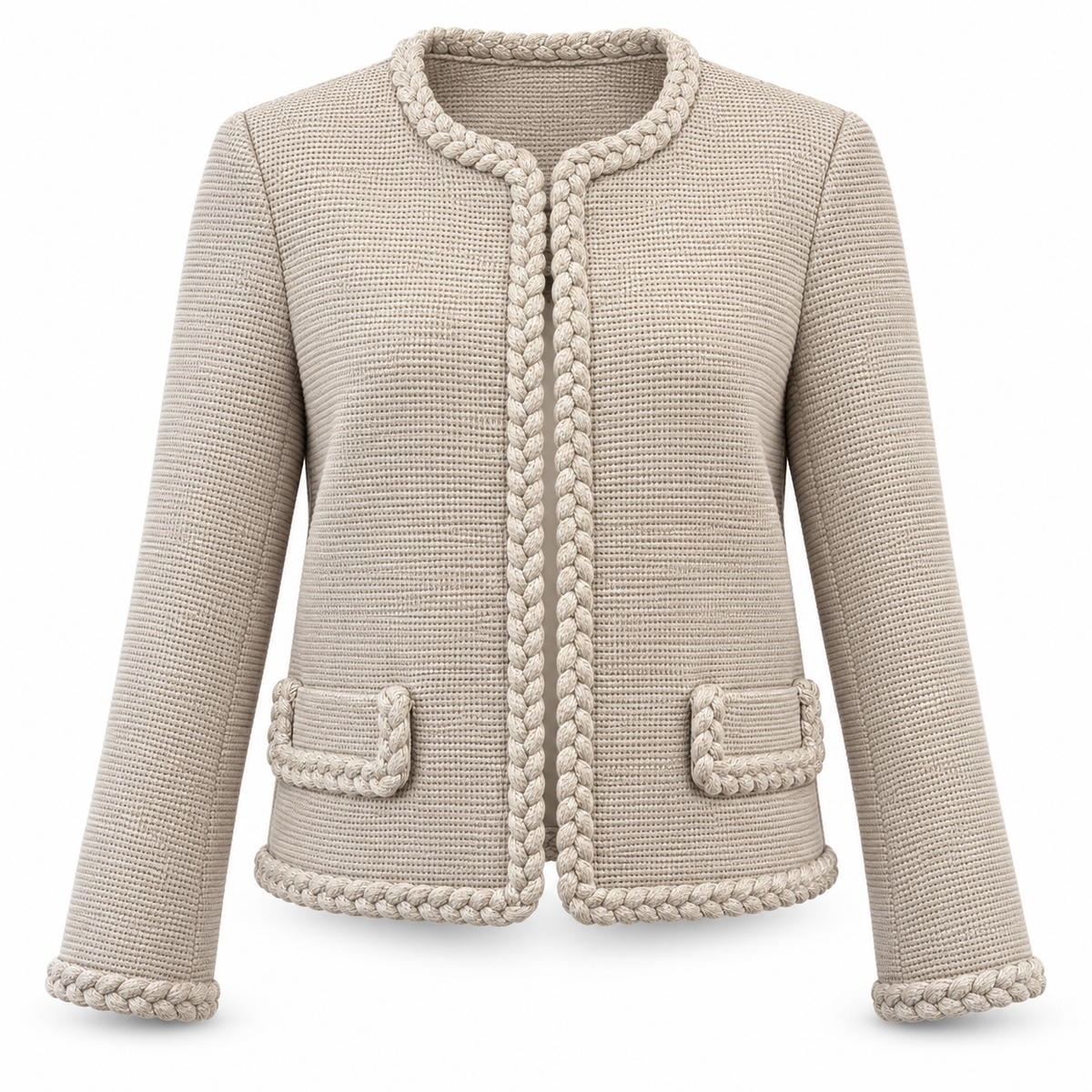 Olea | Chaqueta Texturizada con Ribete Trenzado para Dama
