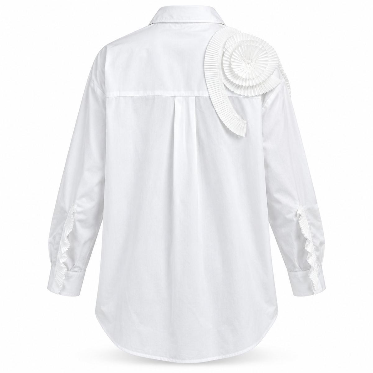 Olea | Camisa Blanca con Volante Floral Plisado para Dama
